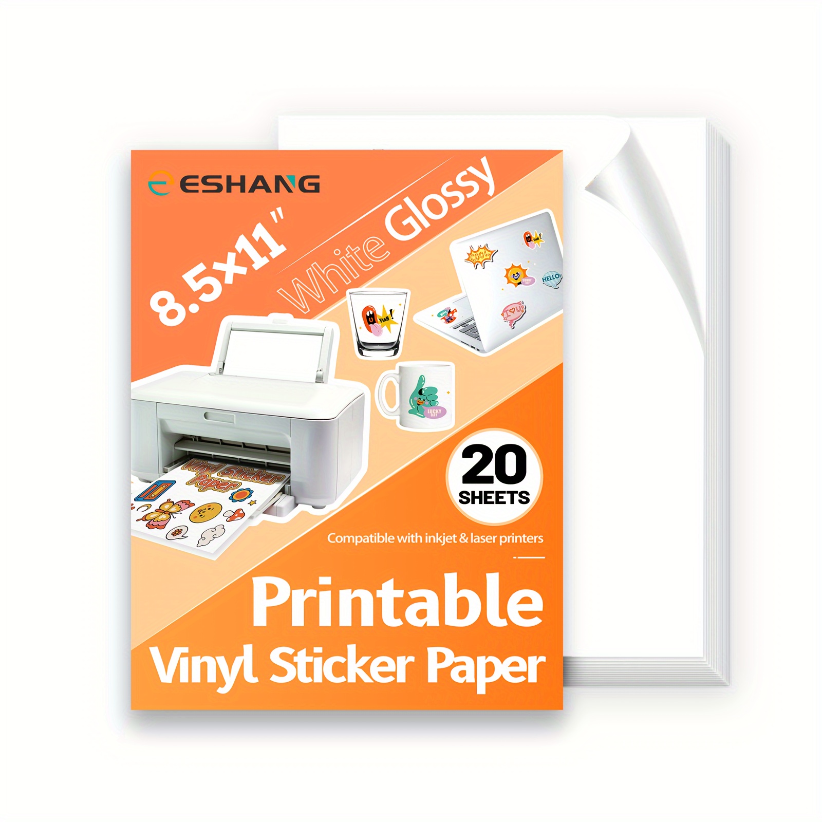 

Printable Pvc Sticker Paper For Inkjet & Laser Printers - 20 Sheets Of 8.5"x11" Self-adhesive & Waterproof Vinyl Labels