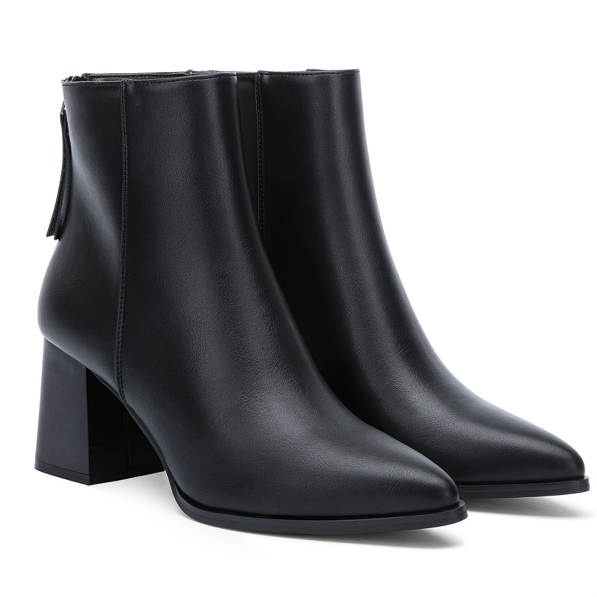 womens ankle boots slip square toe chunky stacked high heel  display picture 1