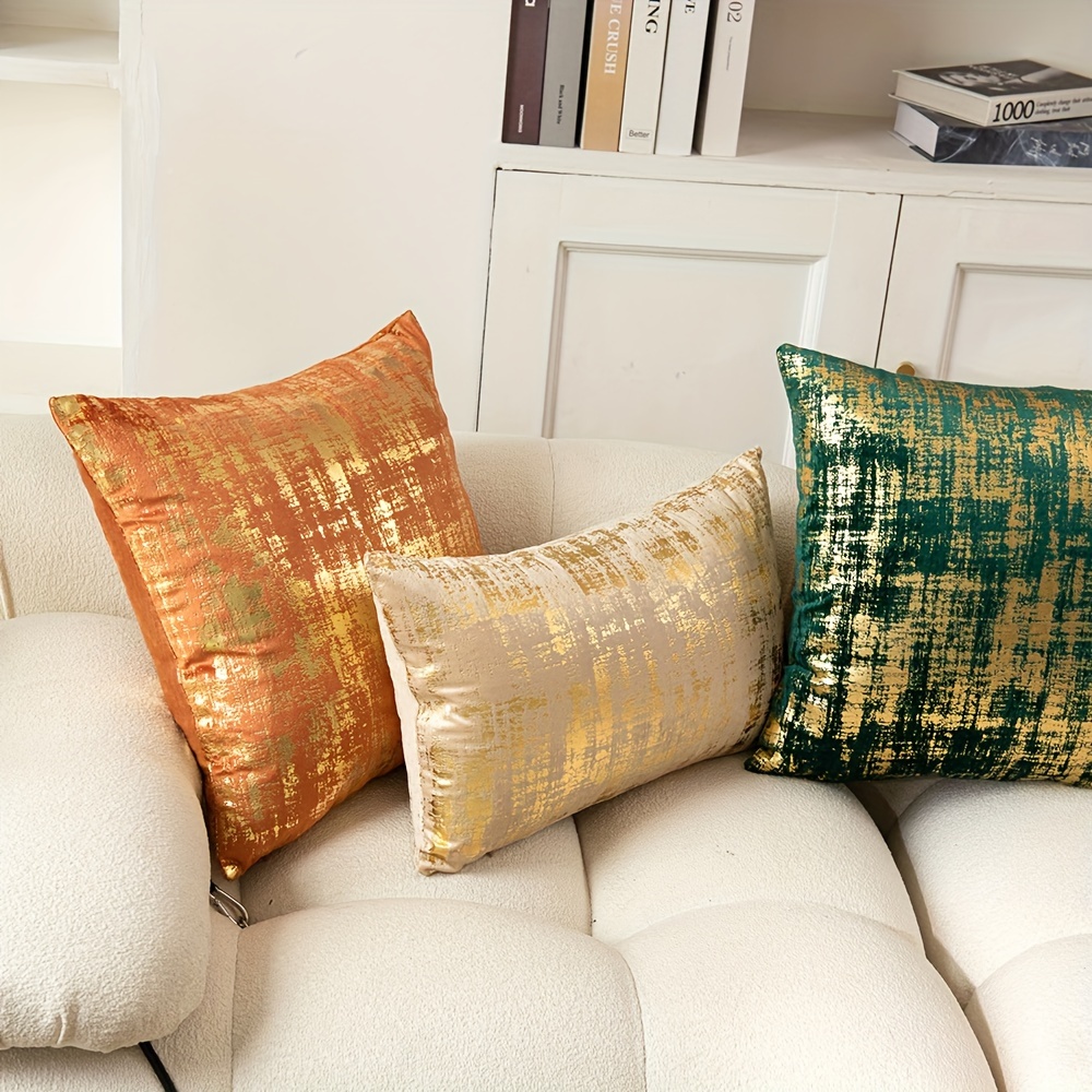 

2-pack Bronzing Velvet Throw Pillow Covers 18x18 And 12x20 - Contemporary Hand-wash Geometric Knit Fabric Decorative Pillowcases Zipper Closure For Sofa Bed Farmhouse Decor - Polyester Covers Only