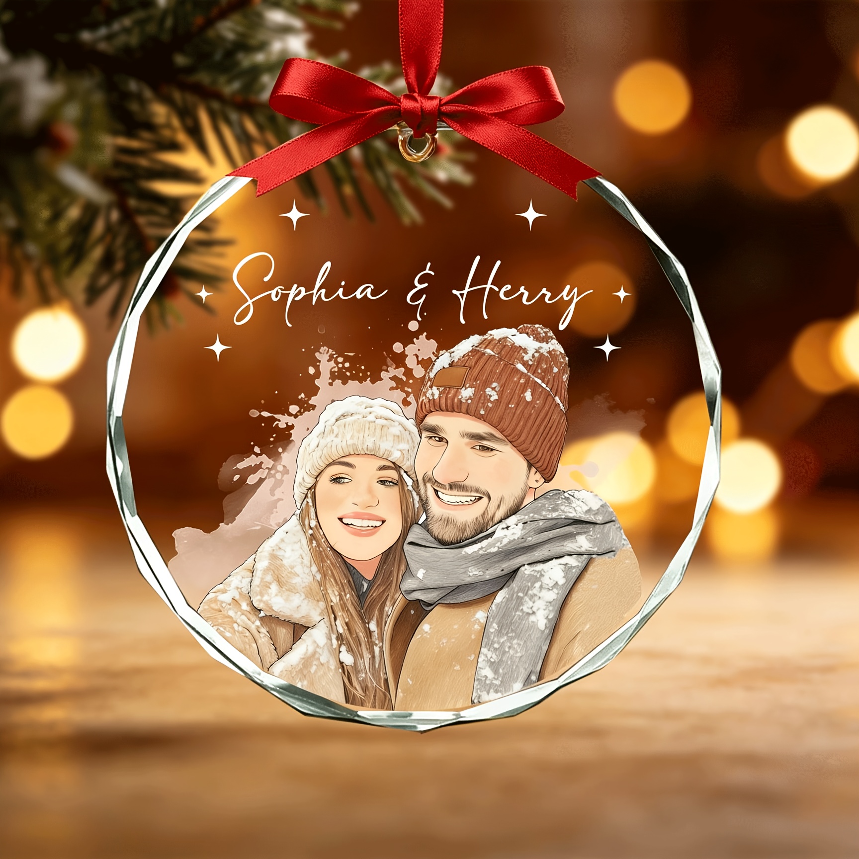TEMU Personalized Watercolor Decorations, Custom Photo Glass Decorations, Couple Photo Decorations, Wedding Keepsakes, Christmas Decorations,
