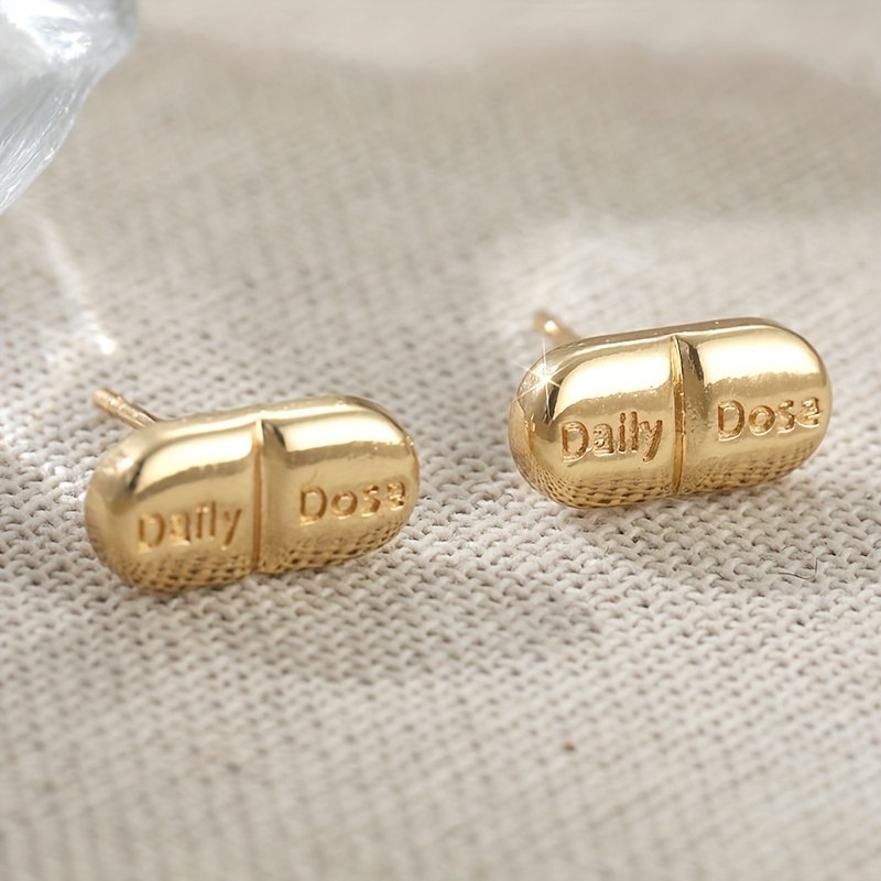 E-shop Modische einzigartige kleine pillenförmige Ohrringe, Tagesdosis Ohrringe, goldfarbene Kupferprodukte, Damenohrringe, geeignet für , Party