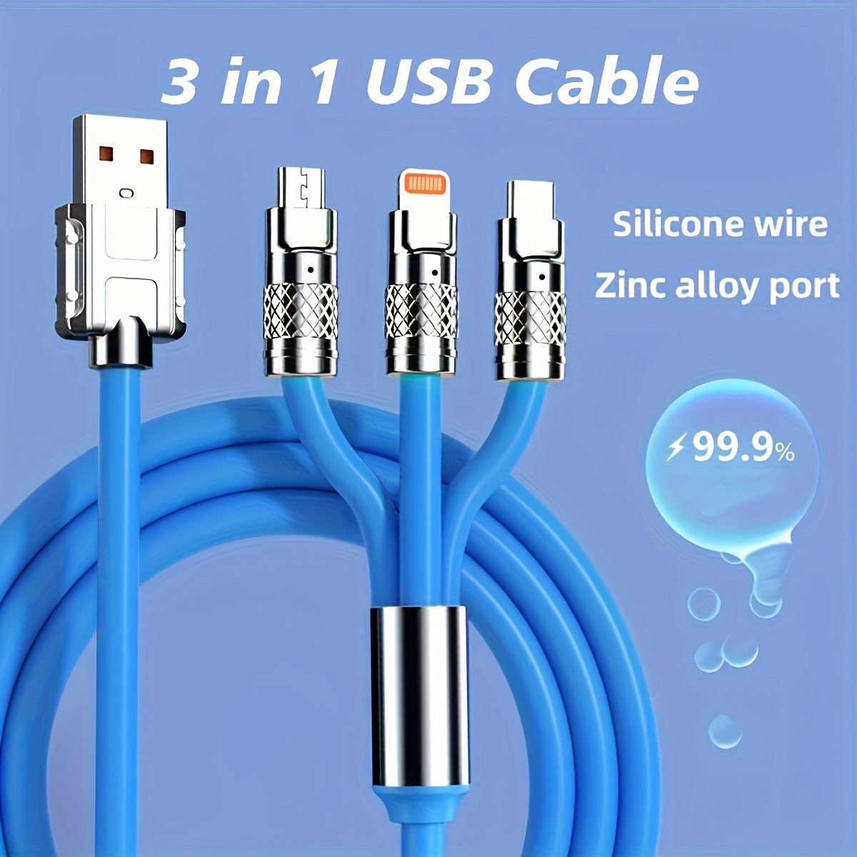 1pc OIITH 3-in-1 Fast Charging USB Cable, Silicone Round Male to Male Connector, 20-30W Power Delivery, Compatible with for iphone & Android Phones, No Battery, USB Powered, ?36V Operating Voltage, 20-30W Output Power, USB Cables for Charging, Charging Cable | Modern Cable Design | Durable Cable