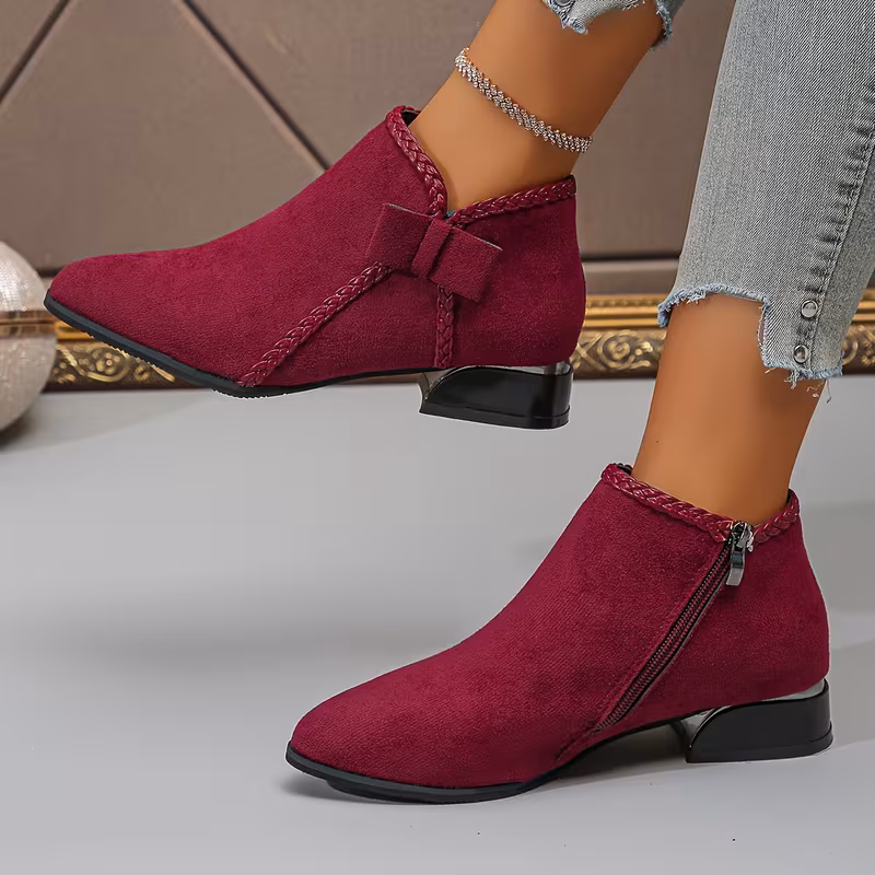new autumn winter heel ankle boots for women pointed toe single shoe with bowknot fashion versatile chunky side zipper details 5