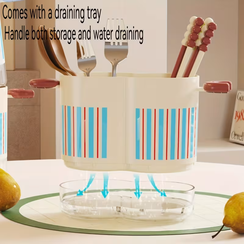 dopamine dual compartment chopstick holder drainage utensil stand countertop spoon and fork organizer with storage box Product details 4