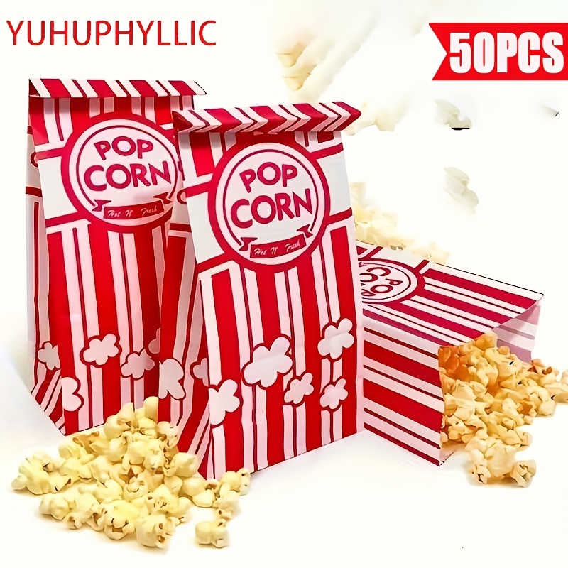 

Yuhuphyllic 50pcs Popcorn Bags Takeaway Bags, , Biscuits, Snack Bags, Personal Food, Cinema Bags Individual Serving /white Striped Popcorn Movie Bags Theater Carnival Party Afternoon Tea