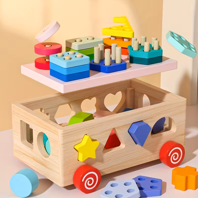early education multifunctional toy car geometric toys for boys and tractor colorful stacking column intelligence box shape matching and classification cultivating babys cognitive exercising hand coordination Product details 0