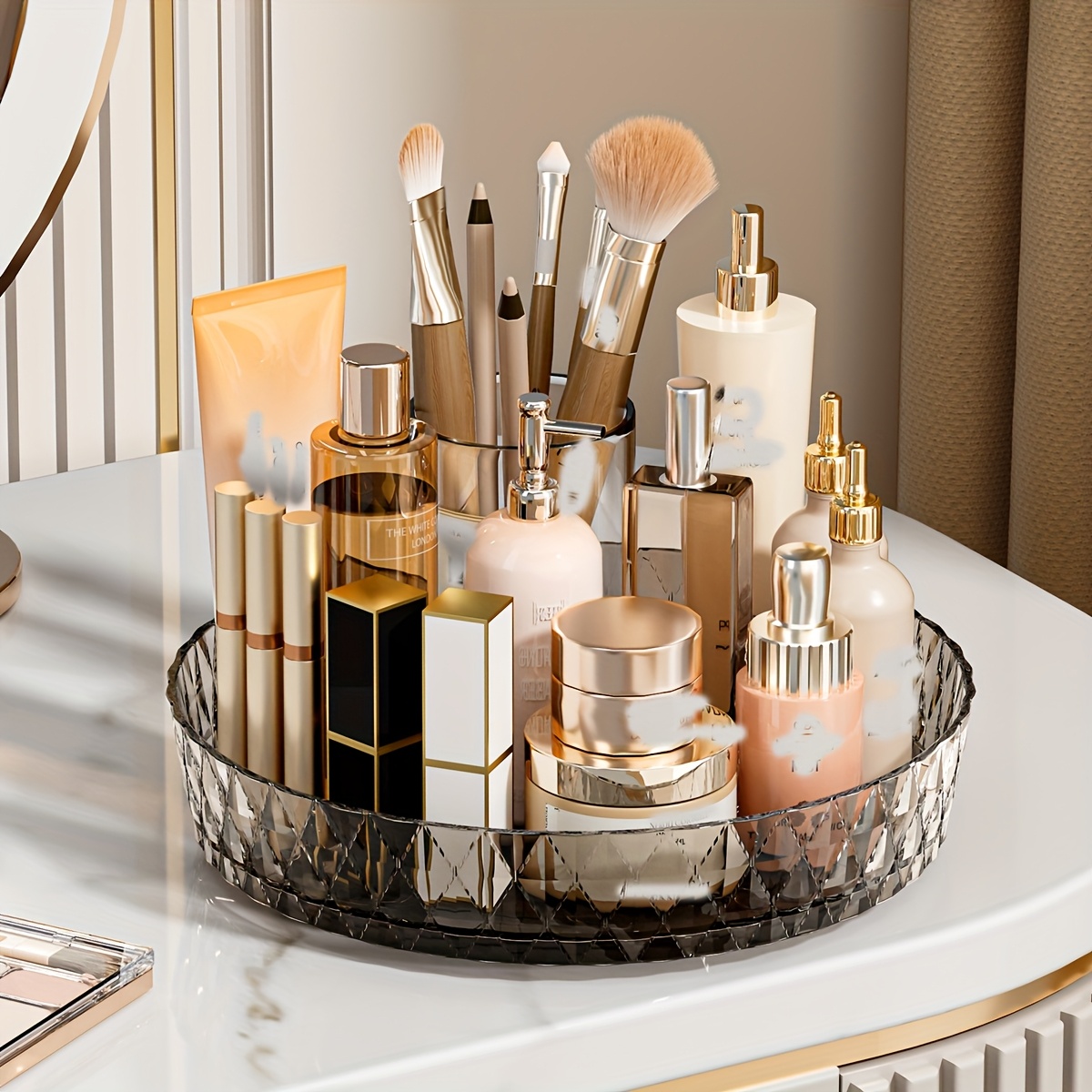 360° Rotating Cosmetic Storage Tray, Bathroom Tray, Multi-Functional Lazy  Organizer Rack 360° Spices Holder, Condiment Shelf, Makeup Organizer,  Home