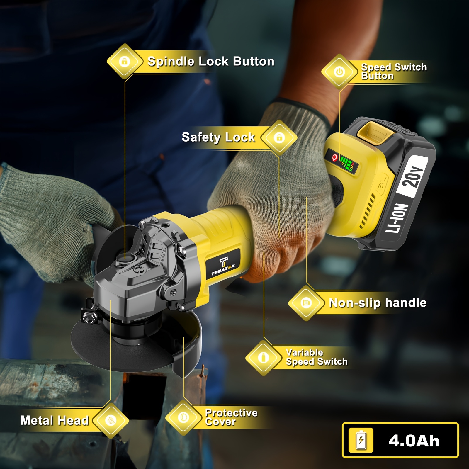 All-in-One 20V Brushless Power Tool Kit For Home - 4 Cordless Tools With 3 Batteries, Impact Wrench & Hammer Drill, Angle Grinder, Electric Drill, Combo For Renovation
