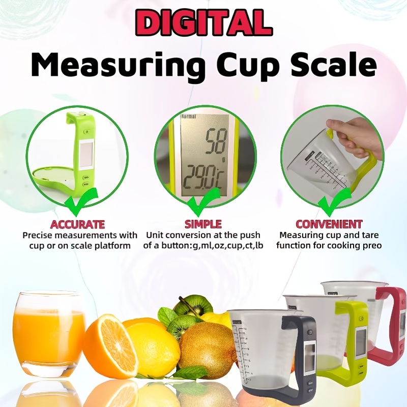 versatile   scale with measuring cup lcd display leak proof design for food beverages 1000g 1g range battery included details 0