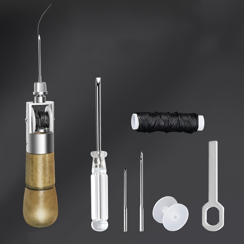TEMU 1 Set Professional Leather Sewing Awl Kit, Wood Handle, And Stainless Steel Needle For Diy Craft Repair, Heavy-duty Sewing Tool For Leather,