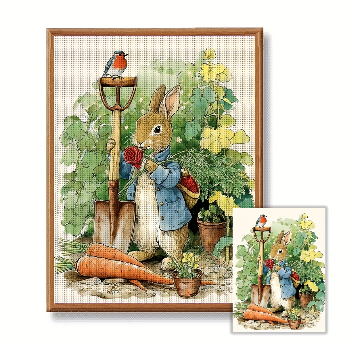 TEMU Jozysh 1pc Frameless 30x40cm-11.8x15.7/40x50cm-15.7x19.7 Inch 11ct/14ct Printed Cross- Kit, Featuring A Digging Rabbit, Suitable For Adult