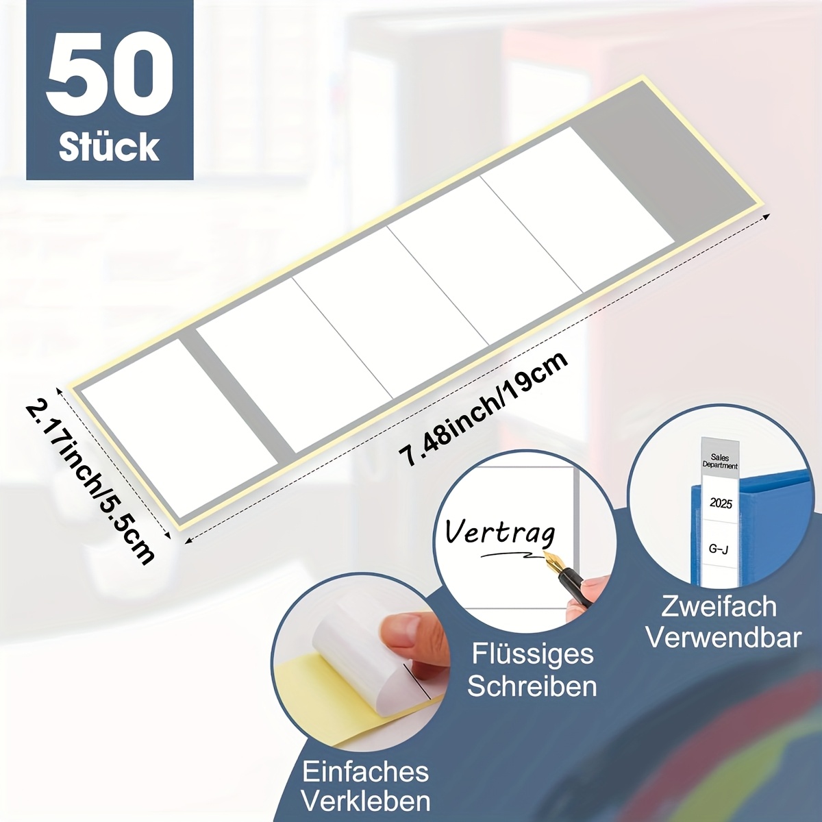 Image of 50pcs Self-adhesive Folder Labels, Gray Spine Stickers, Perfect For Office, Library, Archive, Or Home Use To Keep Your Documents Organized, 7.48x2.17 Inches