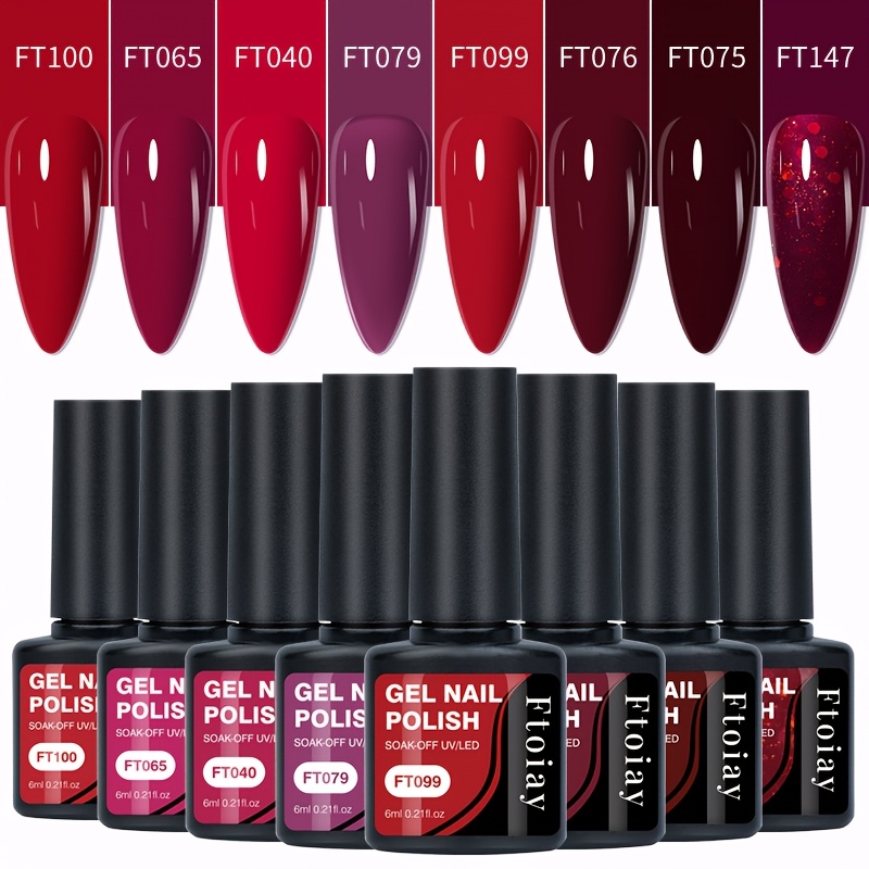 Image of 8pcs Gel Nail Polish Set, Long-lasting Soak-off Led Nail Polish, , -red Pink , Ideal For And Daily Wear