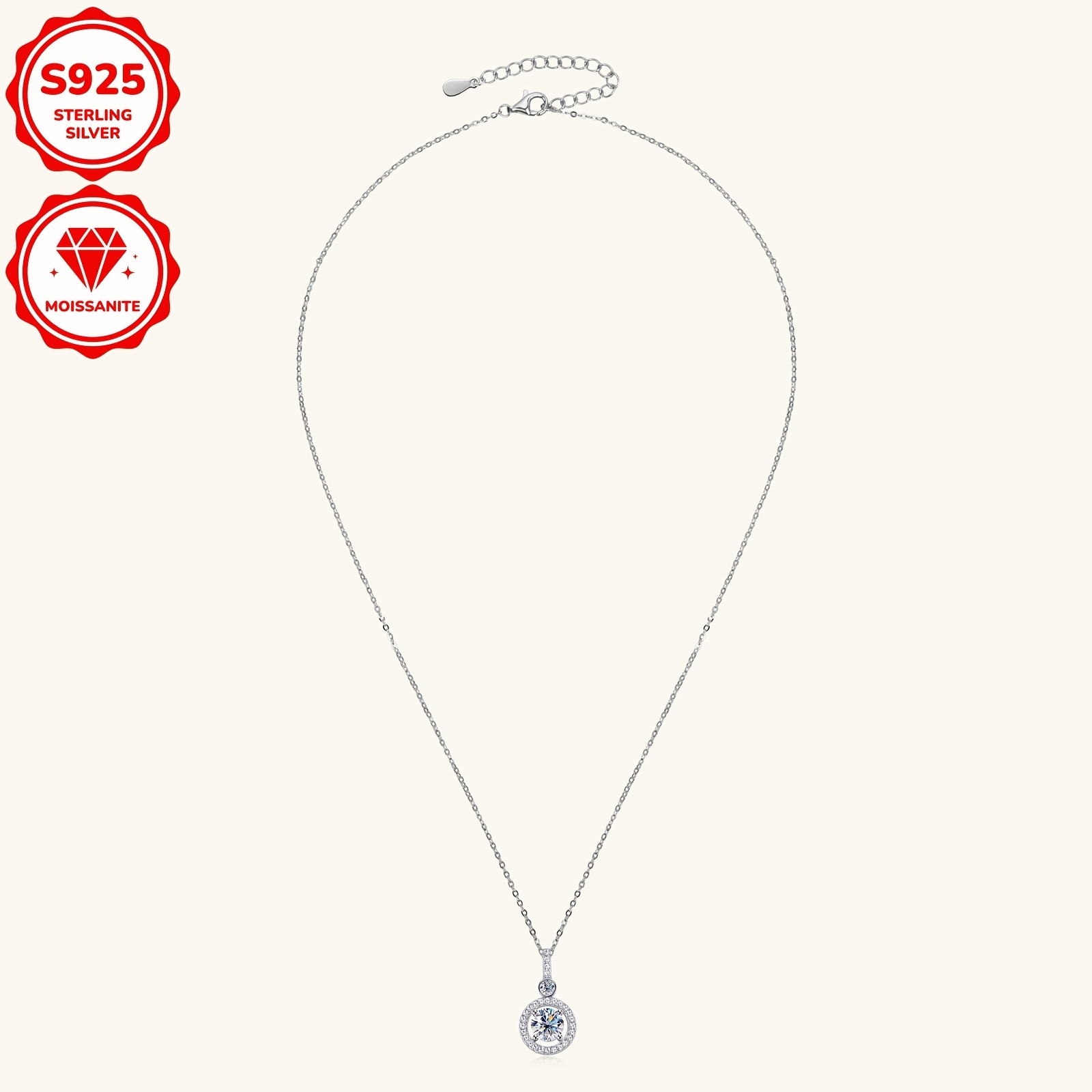 fast arrival weight 3 37g moissanite 6 5mm   3mm   1 3mm 4pcs 1 2mm 24pcs total carat 1 33ct 1pc moissanite pendant necklace 925 sterling silvery womens fashion surrounding stone style round moissanite necklace details 7