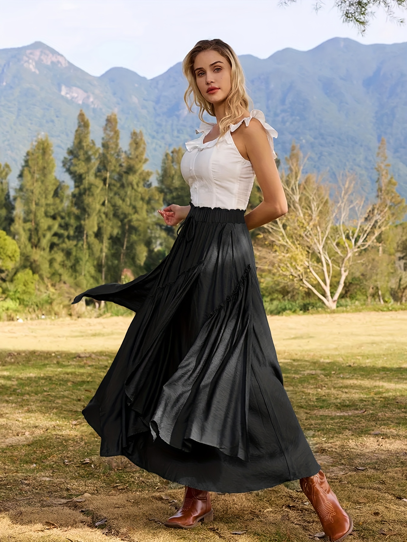 elegant plus size high waisted midi skirt drawstring Temu
