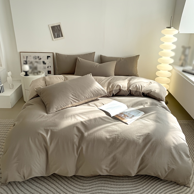 E-shop 3-teiliges Bettbezug-Set in Unifarben, weiches Doppelbett-Set, 1 Bettbezug + 2 Kissenbezüge