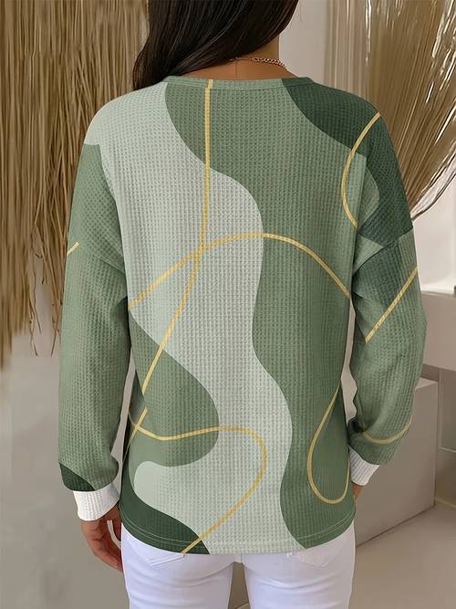 womens fashion sweatshirt geometric pattern style long sleeve round neck regular casual daily wear winter style