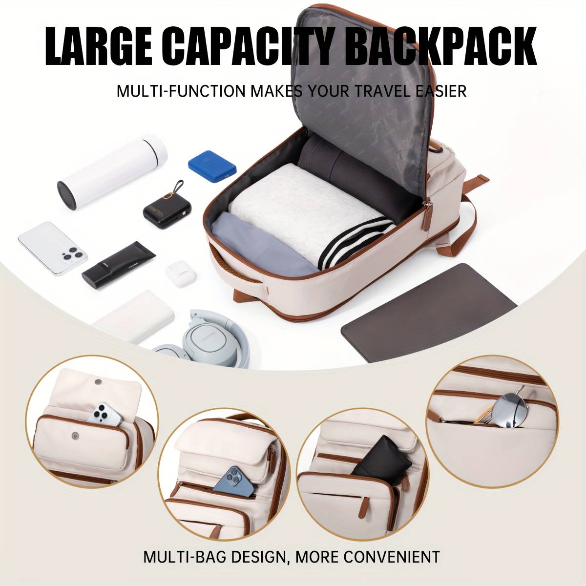 Sac à dos de voyage à compression sous vide pour hommes et femmes, approuvé pour avion | Grande capacité avec compartiment à chaussures et housse pour tige télescopique | Polyester renforcé durable | Idéal pour voyages d'affaires, vacances, campus et usage quotidien