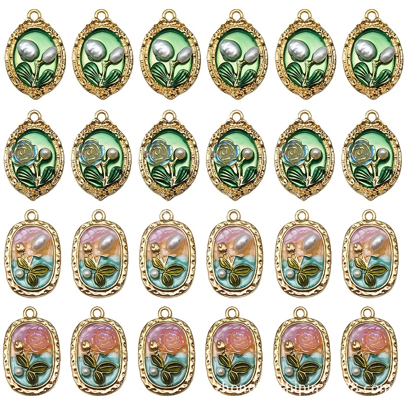 

20pcs 4 Style Drop Oil French Retro Light Luxury Enamel Rose Pendants Alloy Diy Earring Necklace Pendants Accessories