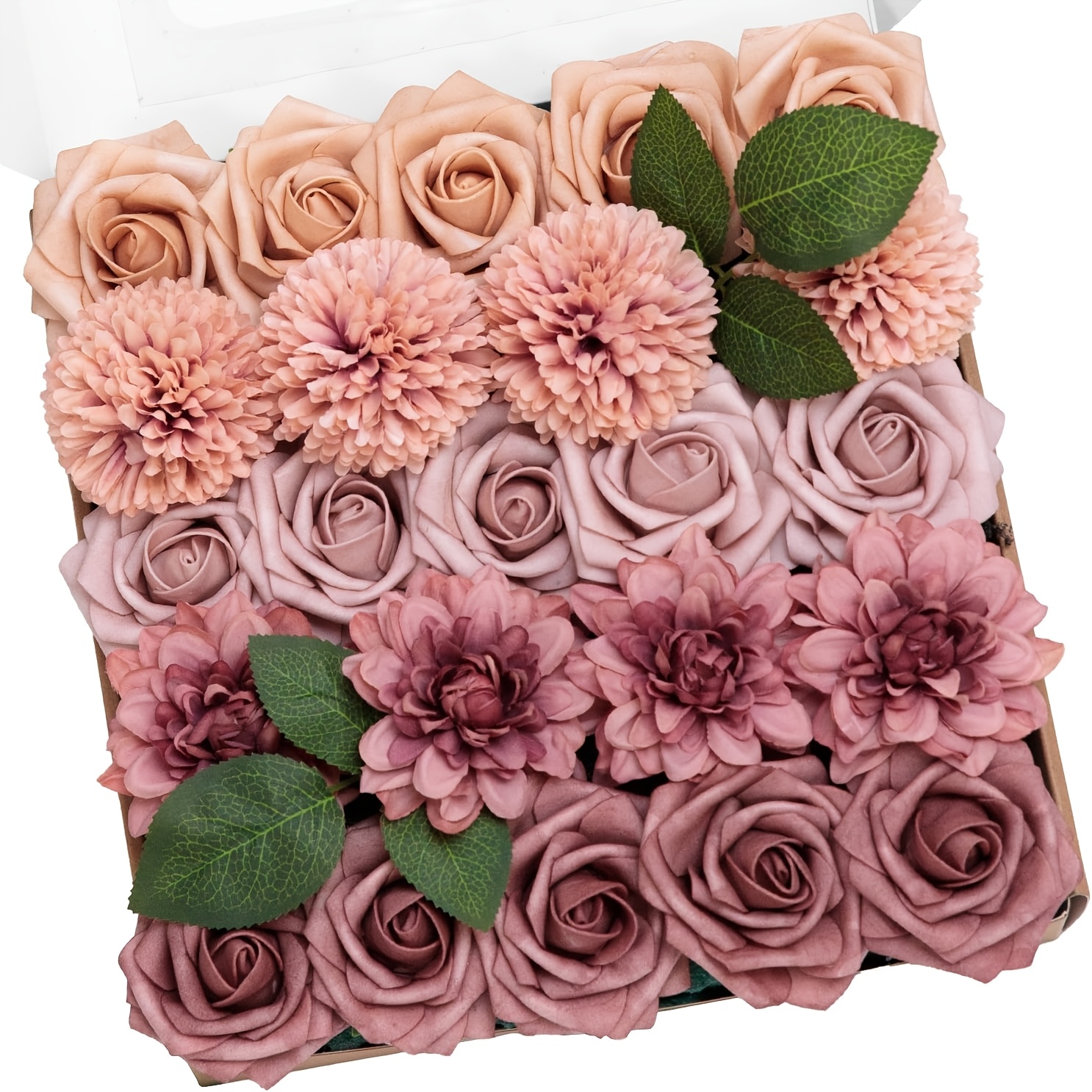 Image of 27pcs Dusty Pink Flowers, Dusty Rose Fake Flower Leaves With Stems For Wedding Bouquets Table Centerpieces Baby Shower Home Party Floral Arrangements Decorations Valentine's Day