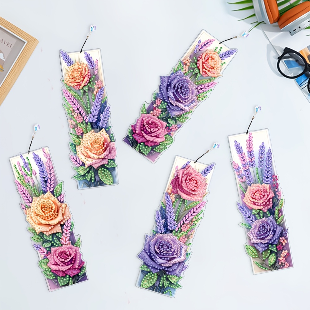 

5pcs Diamond Painting Bookmark Kit For Beginners - Beautiful Floral Designs, Double-sided Pet Mosaic With Sparkling Diamonds, Perfect Gift For Readers