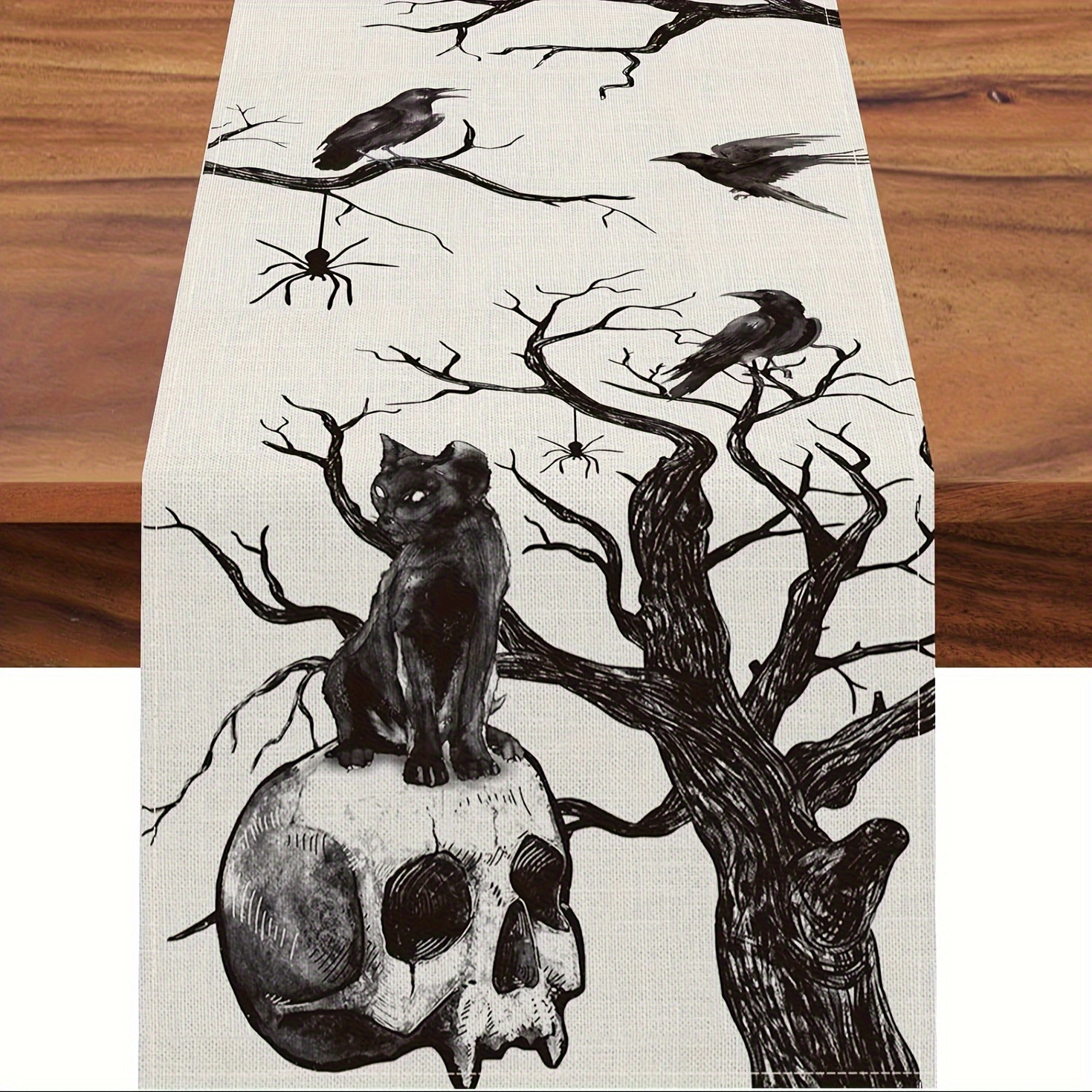 

1pc, Table Runner, Halloween Theme Black Cat And Printed Table Runner, Dustproof & Wipe Clean Table Runner, Perfect For Home Party Decor, Dining Table Decoration, Festival Party Decor, Fall Decor