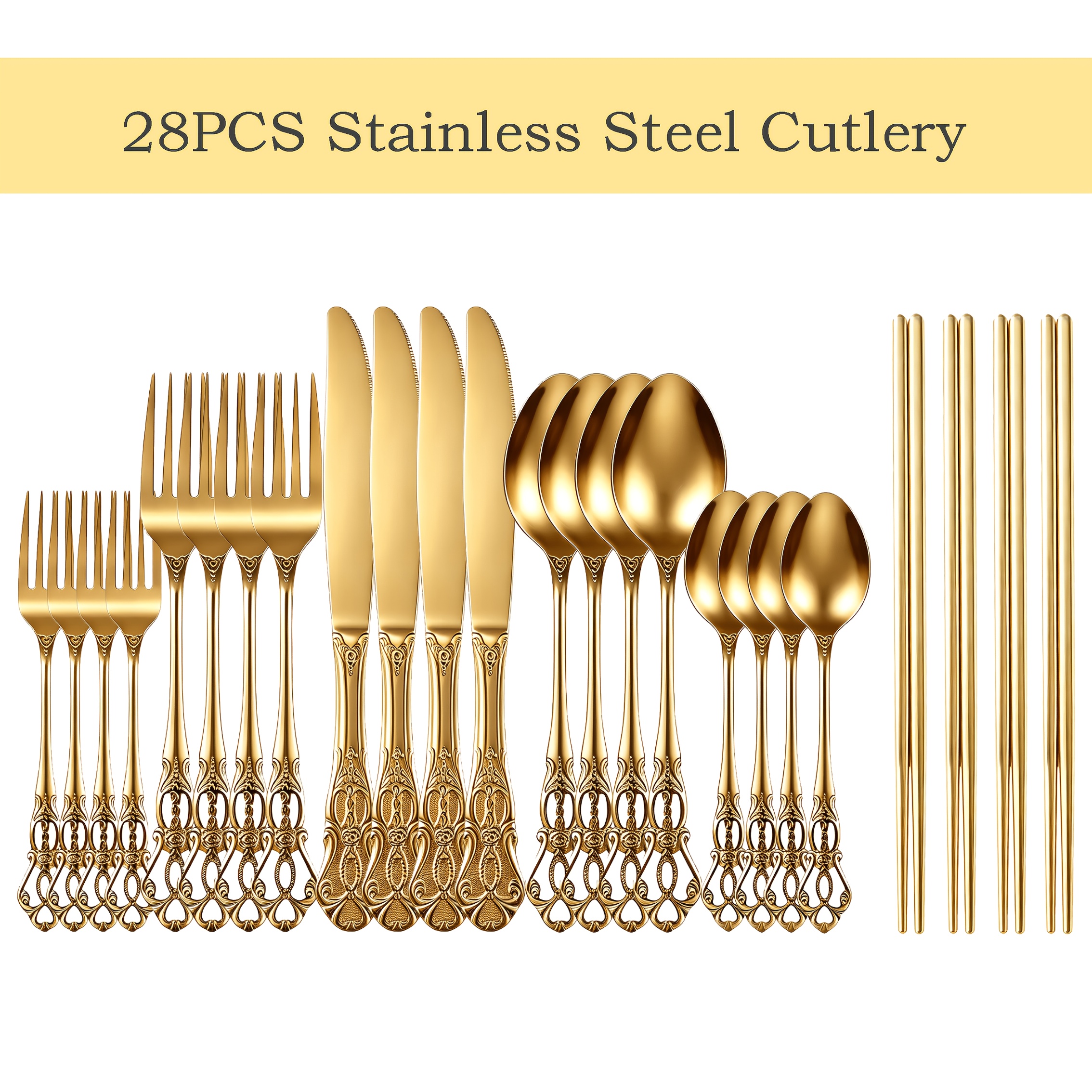 TEMU 28/84pcs Black Stainless Steel Flatware Set, Complete Kitchen Utensils Service For 4/12 People, Dishwasher Safe Tableware, Decor & Accessories