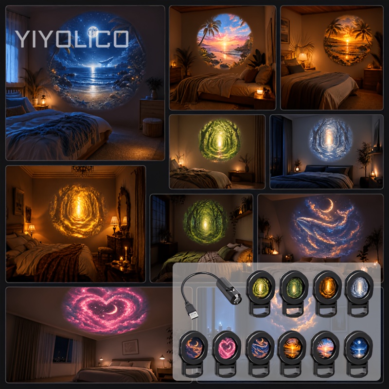 Cloud Seaside Pattern Usb Projection Night Light, Bedroom Ambiance Decor Led Lamp, Multiple Pattern Options, Suitable For Bedroom / Car / Party Decoration, A Great Holiday Gift