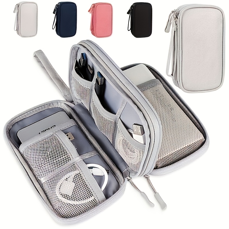 

1pc Polyester Travel Electronic Organizer Case - Portable Charger, Cable, Mouse, And Usb Accessory Storage Bag