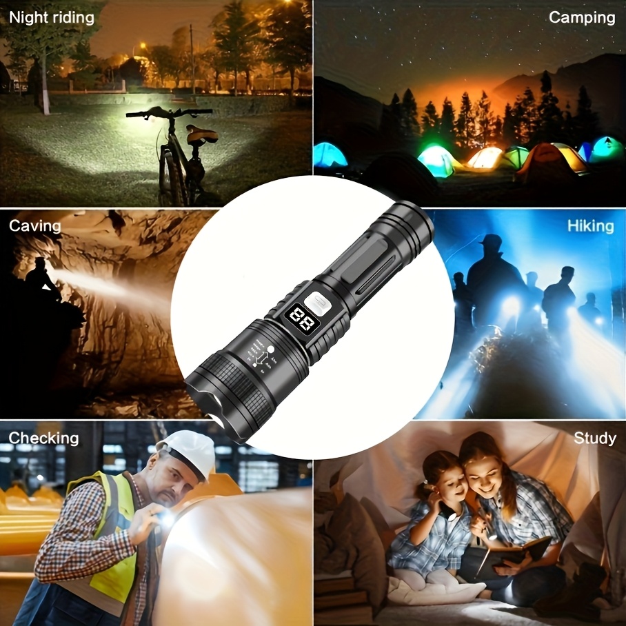 LED Portable Tactical Flashlight with Adjustable Beam and Rechargeable Battery