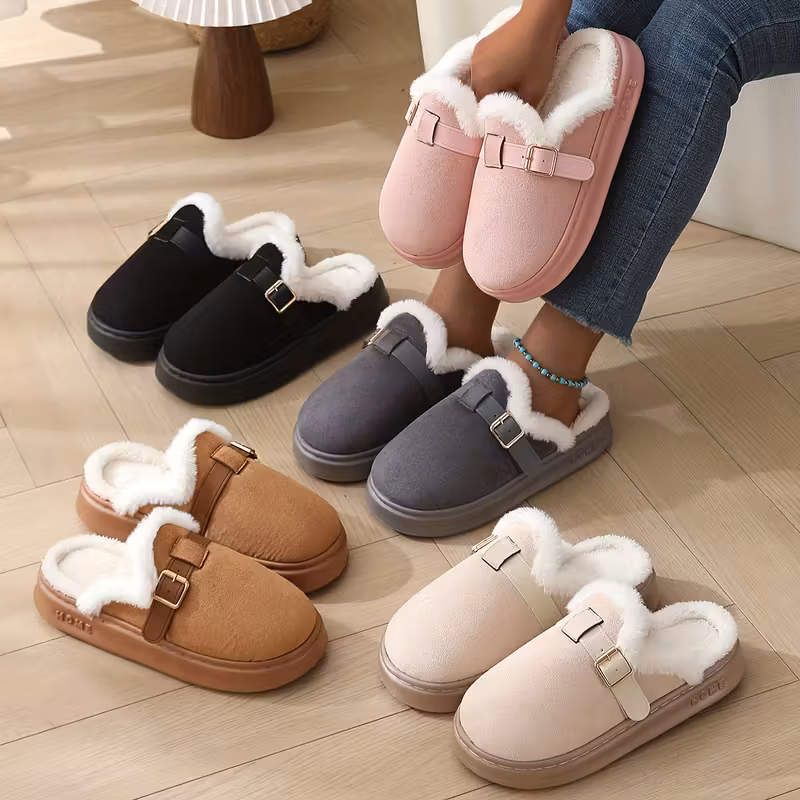 womens cozy fleece slippers with plush soft slip shoes indoor outdoor footwear eva sole cushioned insole for home office or casual elegant solid indoor footwear comfortable footwear Product details 0