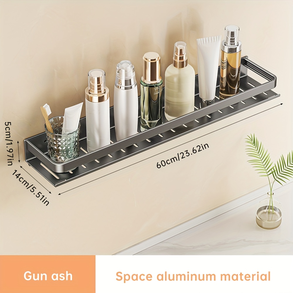 1pc Space- Bathroom Shelf - No-drill Installation, Gray Heavy-duty Rectangular Shelf, , Suitable For Shower And Toilet Walls/tiles, Multi-functional Storage Organizer, Bathroom Accessory, Room Decor