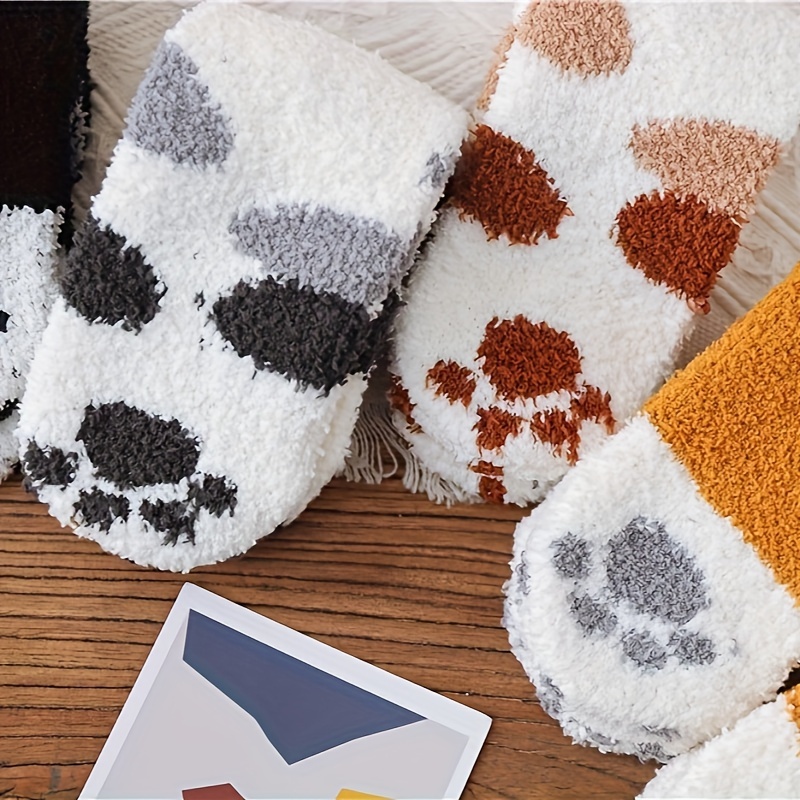 awesome 5 Pairs Women'S Slippers Socks | Coral Fleece Knee-length Socks with Cartoon Cat Paw Design, Plush and Fluffy for Winter 3 awesome 5 Pairs Women'S Slippers Socks | Coral Fleece Knee-length Socks with Cartoon Cat Paw Design, Plush and Fluffy for Winter - Image 3
