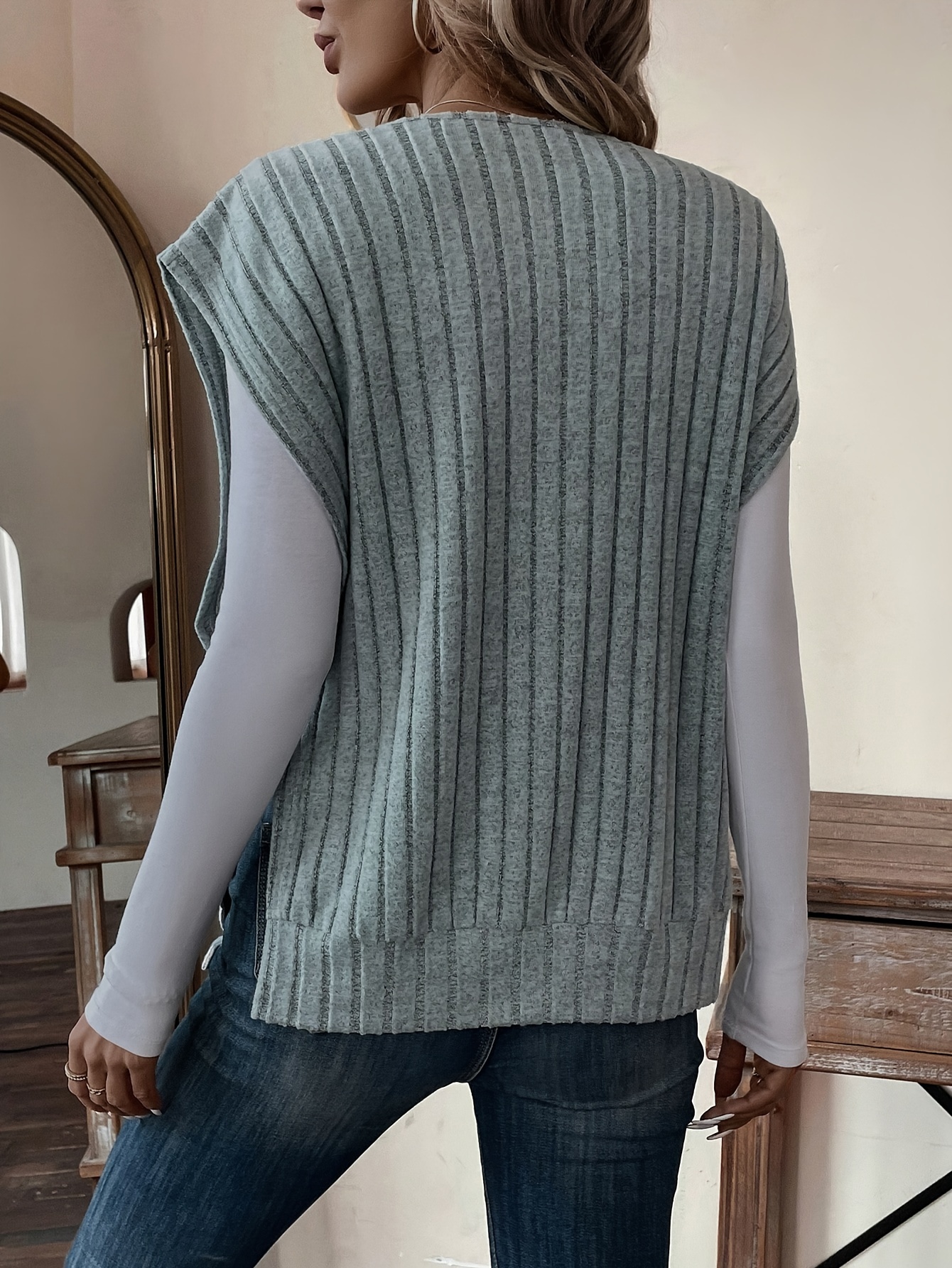 Women's V-Neck Casual Loose Knit Sweater Vest Vest Solid Color Fashion New