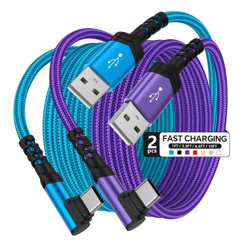 2pcs type c charging cable fast charging right angle usb a to usb c braided for iphone 17 16 15 series for samsung for huawei and more
