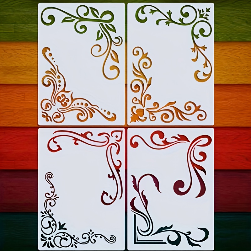 TEMU 4pcs Set Of Lace Furniture And Wall Corner Templates. -washable And Reusable, Suitable For Diy Crafts On Wood, Fabric, Paper, Walls, Canvas, And