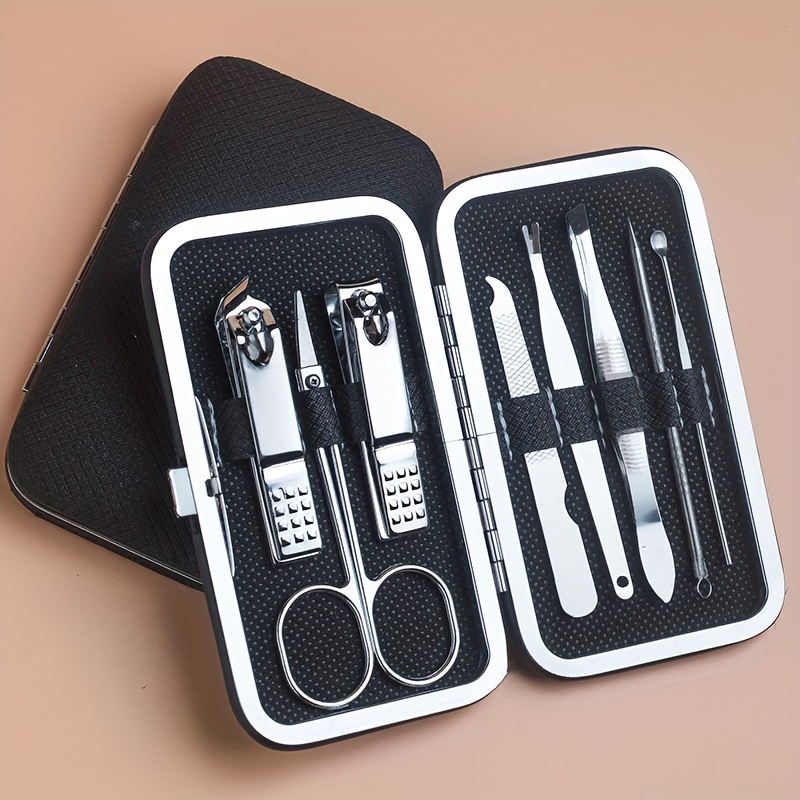 Image of Stainless Steel 8-19pcs Unisex Nail Art Kit And Manicure Tools, Portable Nail Set Suitable For Travel