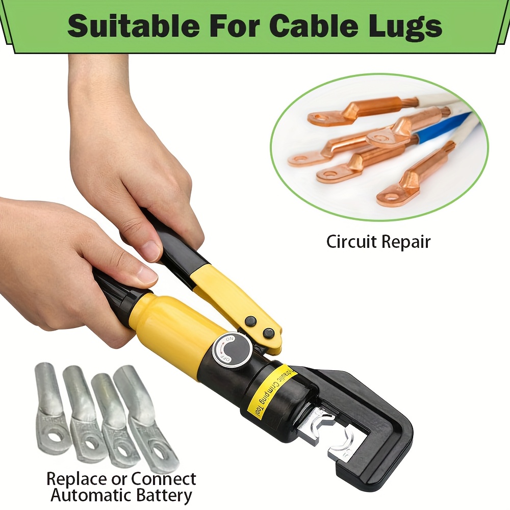 TEMU Hydraulic Wire Crimper Battery Cable Lug Terminal Crimper Crimping Tool With 9 Dies For Crimping Wires And Butt Connectors Yqk-70 Yellow 6 Ton