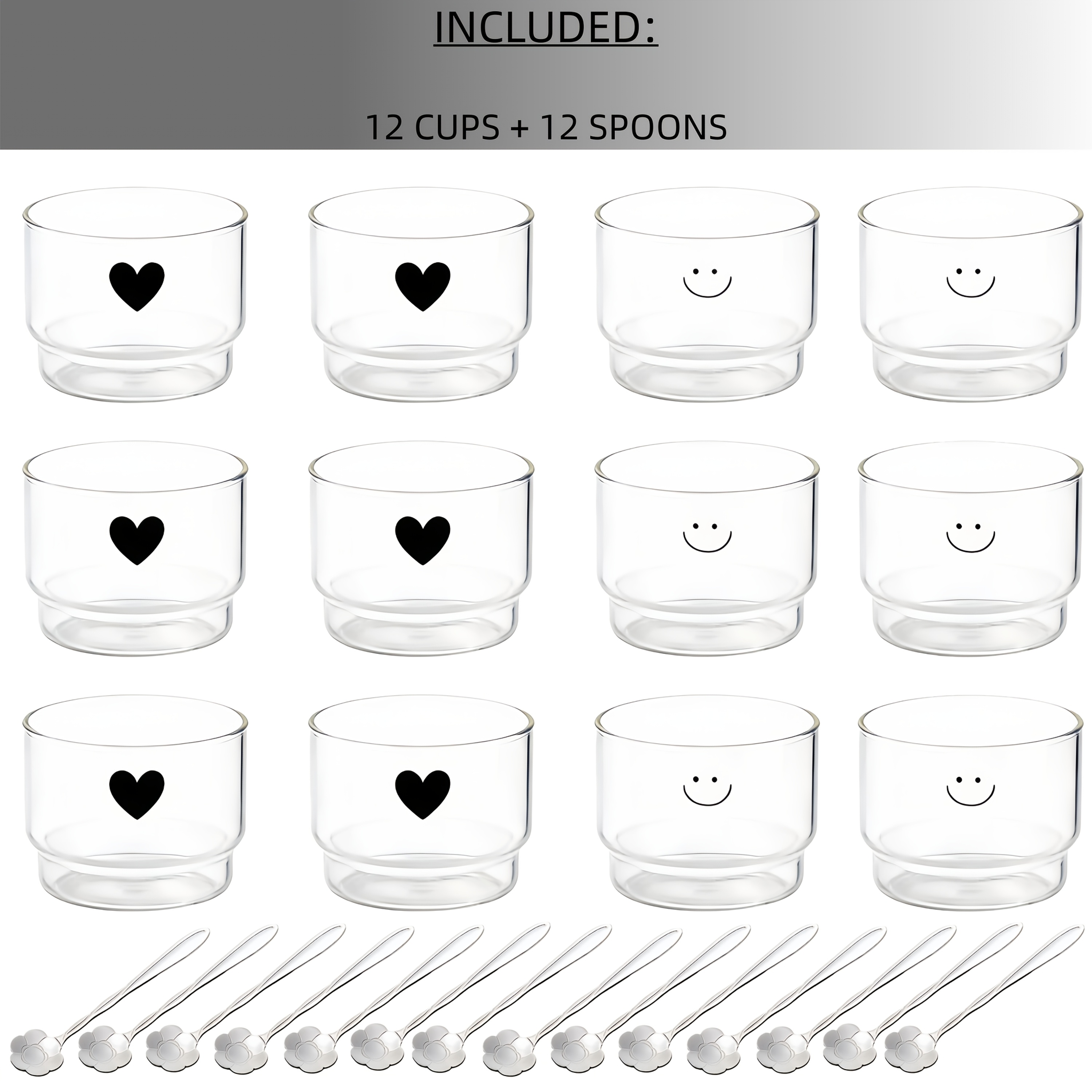 Image of 12 Breakfast Glasses With 12 Spoons, Capacity 350ml/10.25oz, Suitable For Drinks, Juices, Milk, Oatmeal, Ice Cream, Coffee Cups, Cocktails And Other Beverages, Very Suitable For Party Occasions