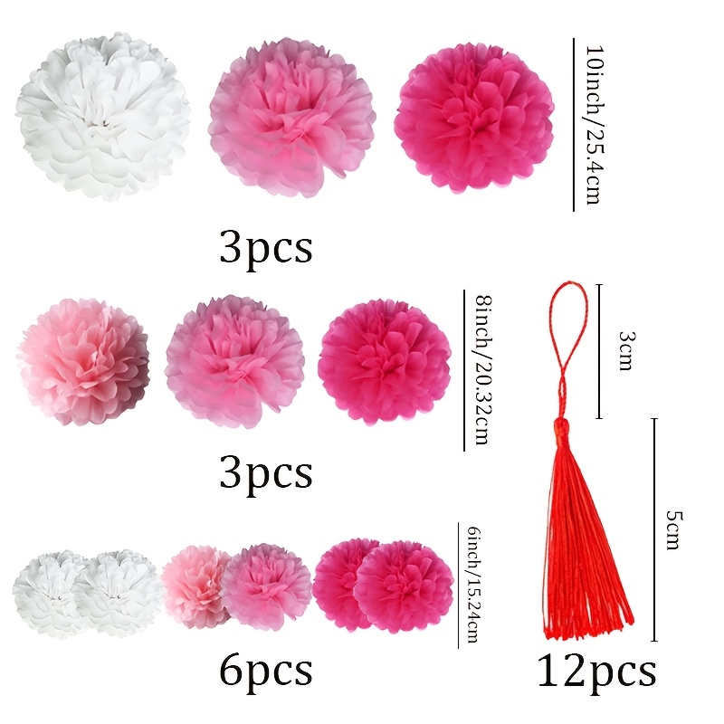 TEMU 24-teiliges Papierblumen- und Quasten-Set, elegante Partydekoration, farbenfrohes Deckenbild, geeignet für Hochzeiten, Abschlussfeiern,