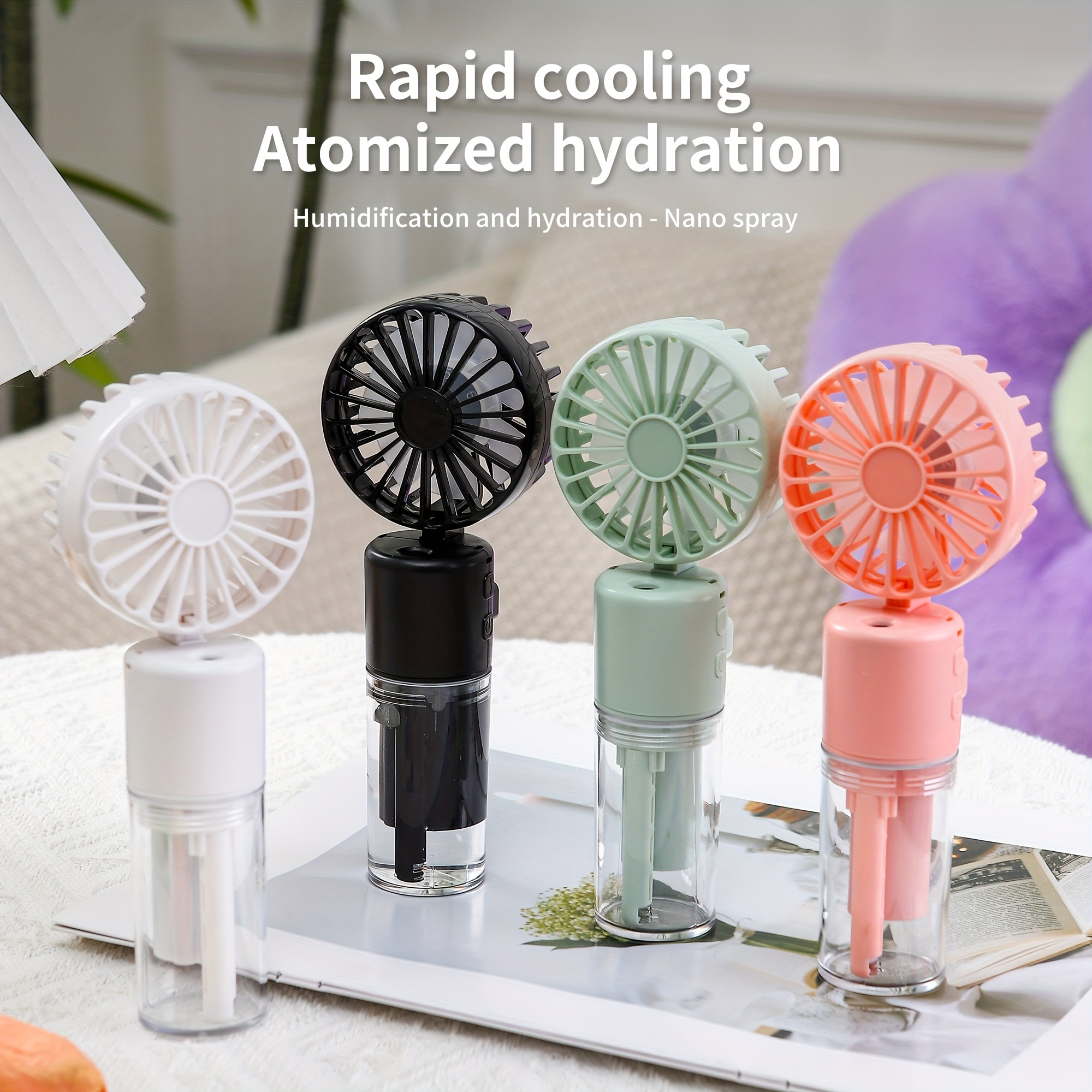 usb rechargeable mini neck fan with spray function desktop folding fan portable handheld fan