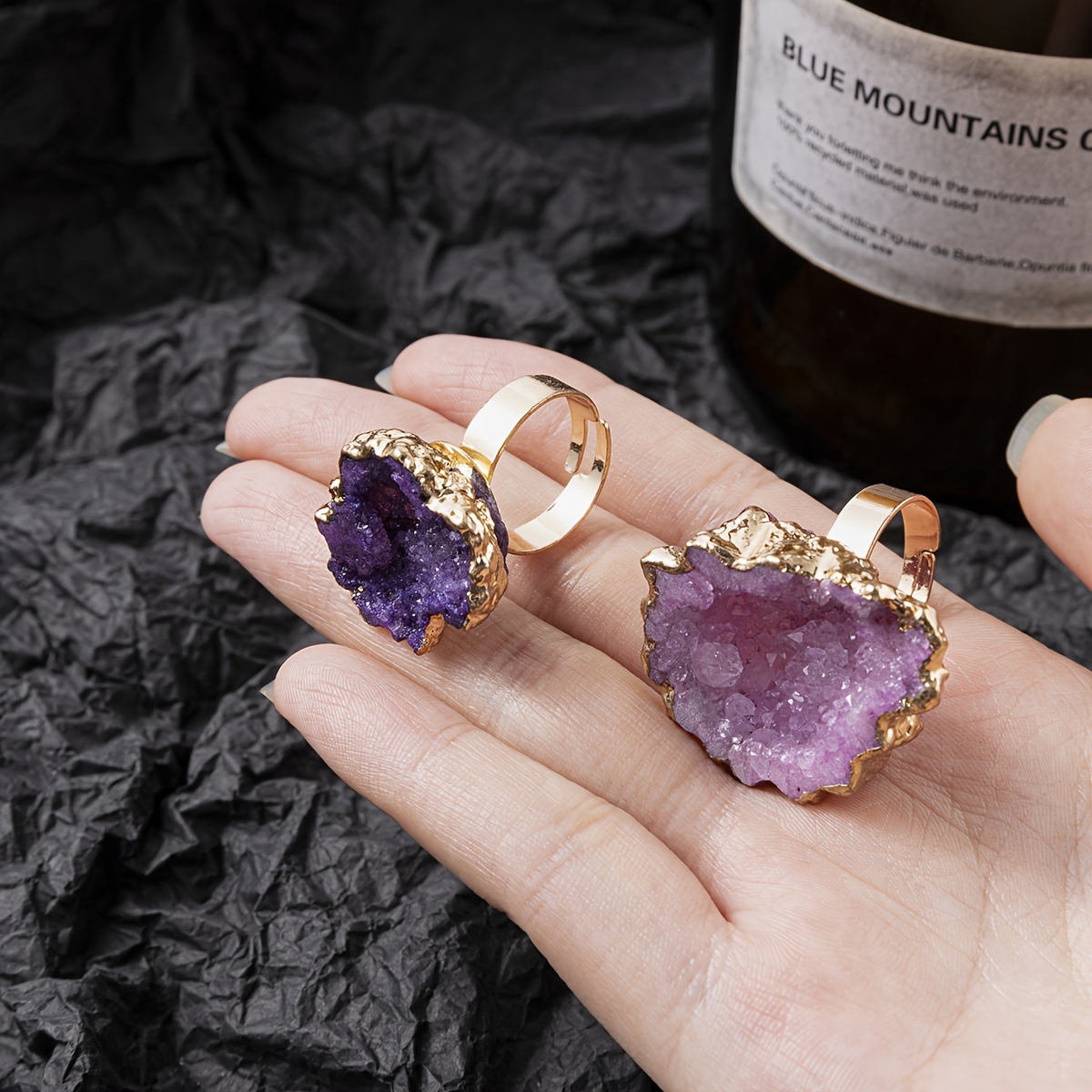 Handmade Druze Rings for Women Adjustable Stone Ring