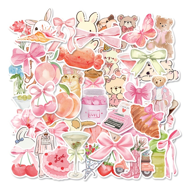 50 Sheets Of Pink Fun Stickers For Notebooks, Suitcases, Phone Cases, And Thermoses, Non-repeating Designs
