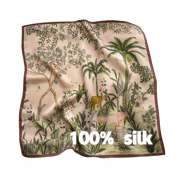 TEMU 100% Silk Tropical Jungle Scarf, From Pure Silk, Featuring Delicate Soft Light And -friendly Touch, Breathable And Non-sweaty