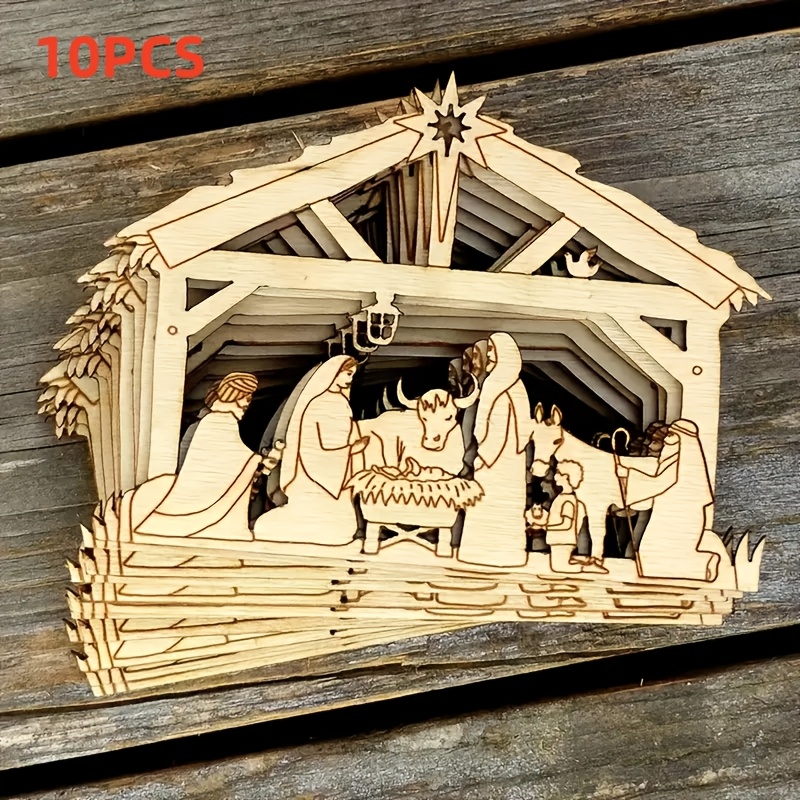 TEMU 10pcs Of Wooden Holiday Hanging Decorations, Crafts, Wooden Christmas Ornaments For Home Decor, , Suitable For