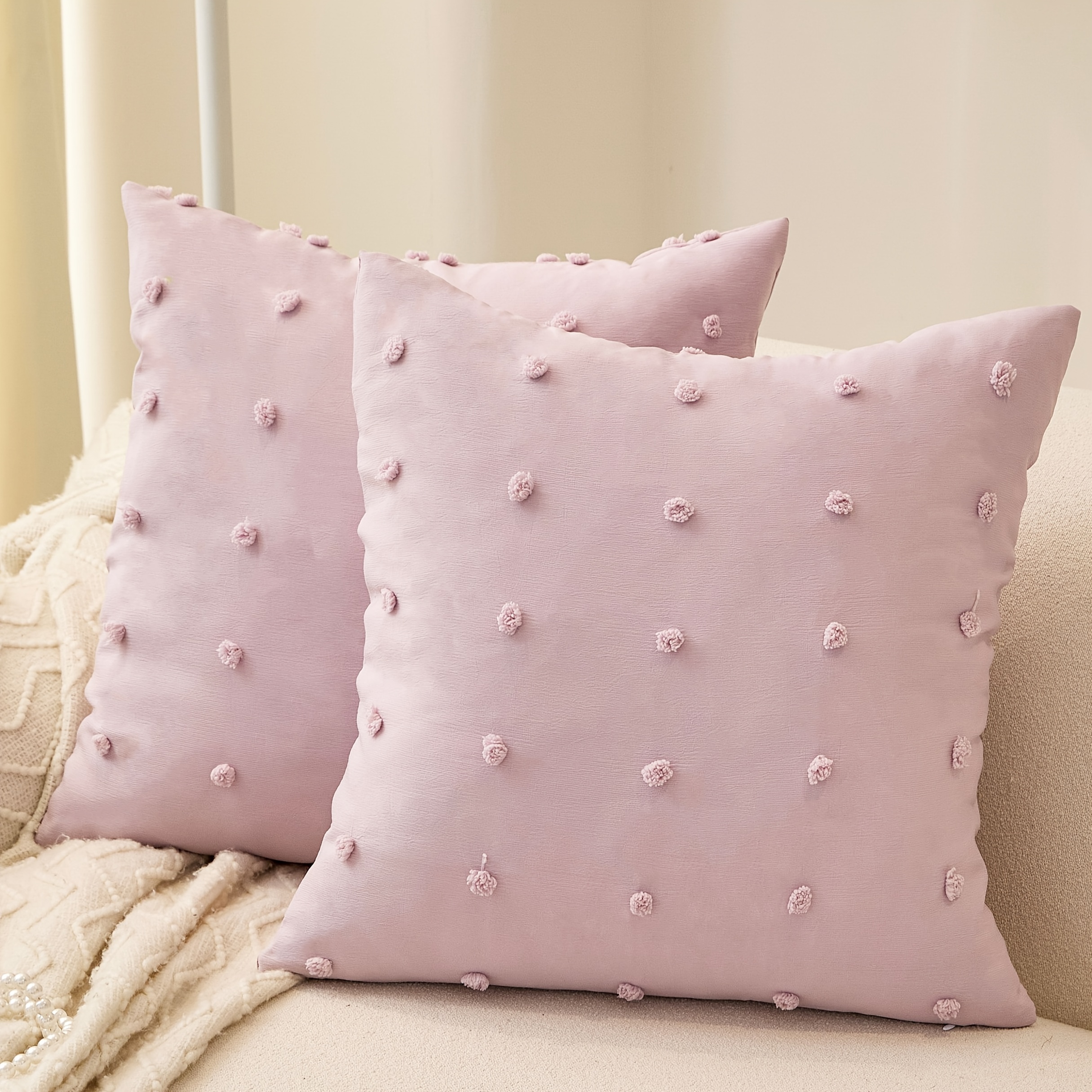 2pcs Chic Jacquard Throw Pillow Covers, cm, White Pink with  Pattern – Stylish Farmhouse Decor for Sofa, Bed, or Office, Multiple