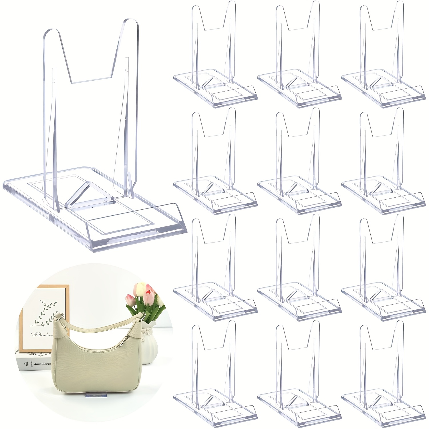 

12pcs Acrylic Purse Display Stands, Adjustable Clear Handbag Holders, Elegant Organizer For Bags, Wallets, With No Electricity Needed For Party, Wedding, Home Decor