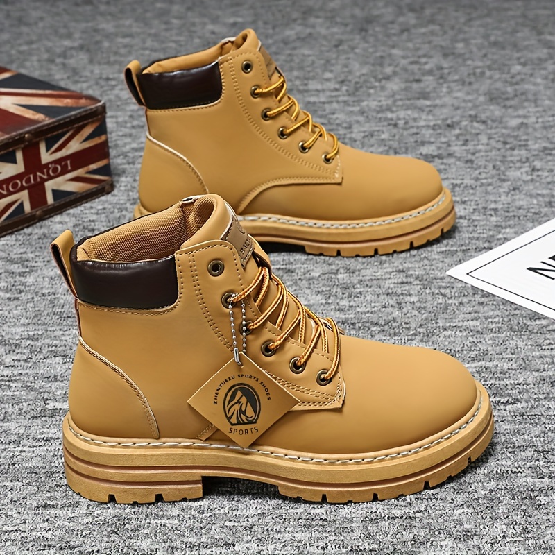 

Men's High-top Work Boots, New British Style Boots, Thick-soled Trendy Casual Shoes, Wear-resistant Retro Street Fashion Boots For Men