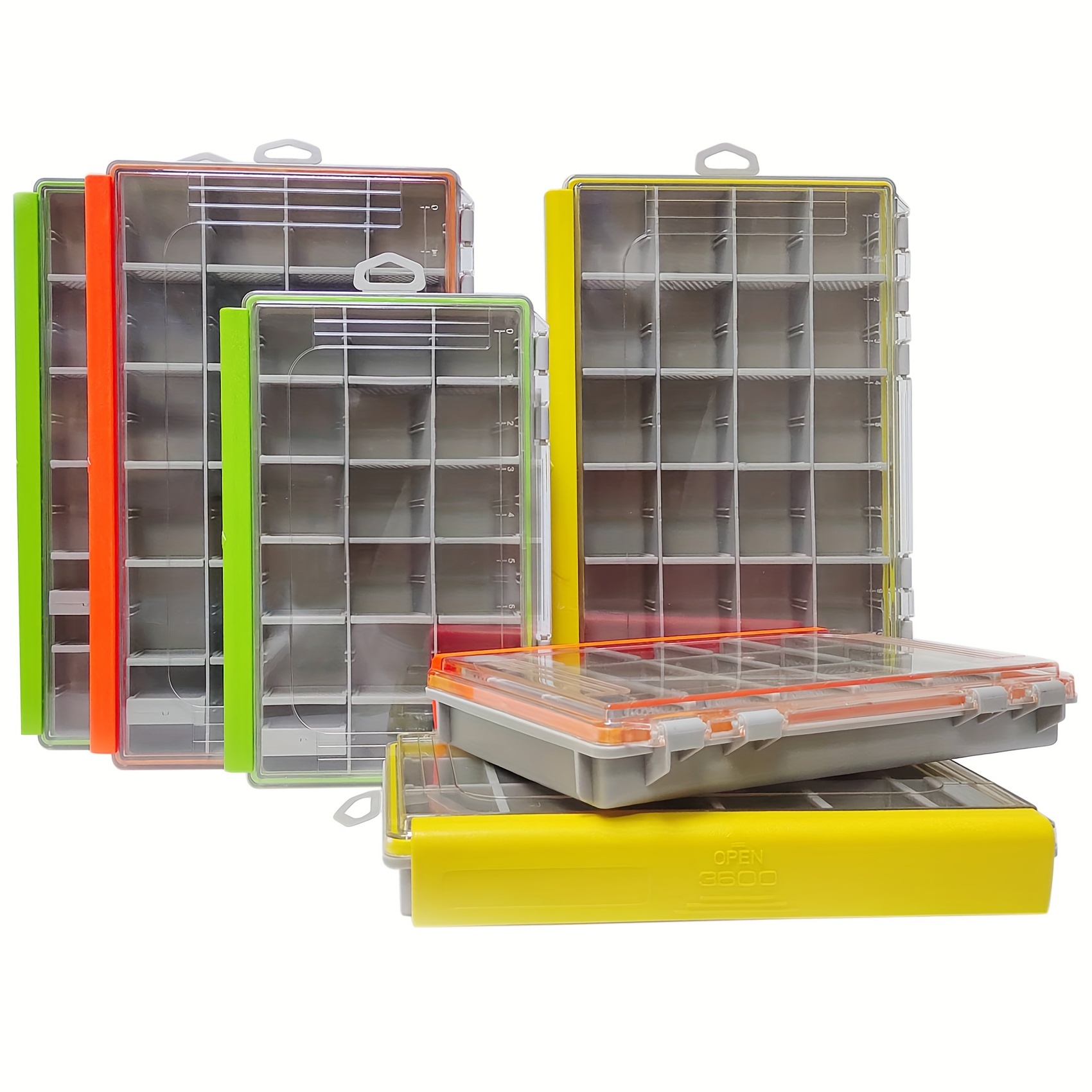 

Sports Waterproof Fishing Tackle Box With Adjustable Dividers - Lure & Accessory Organizer, , Yellow, Orange - Sizes 3600/3700