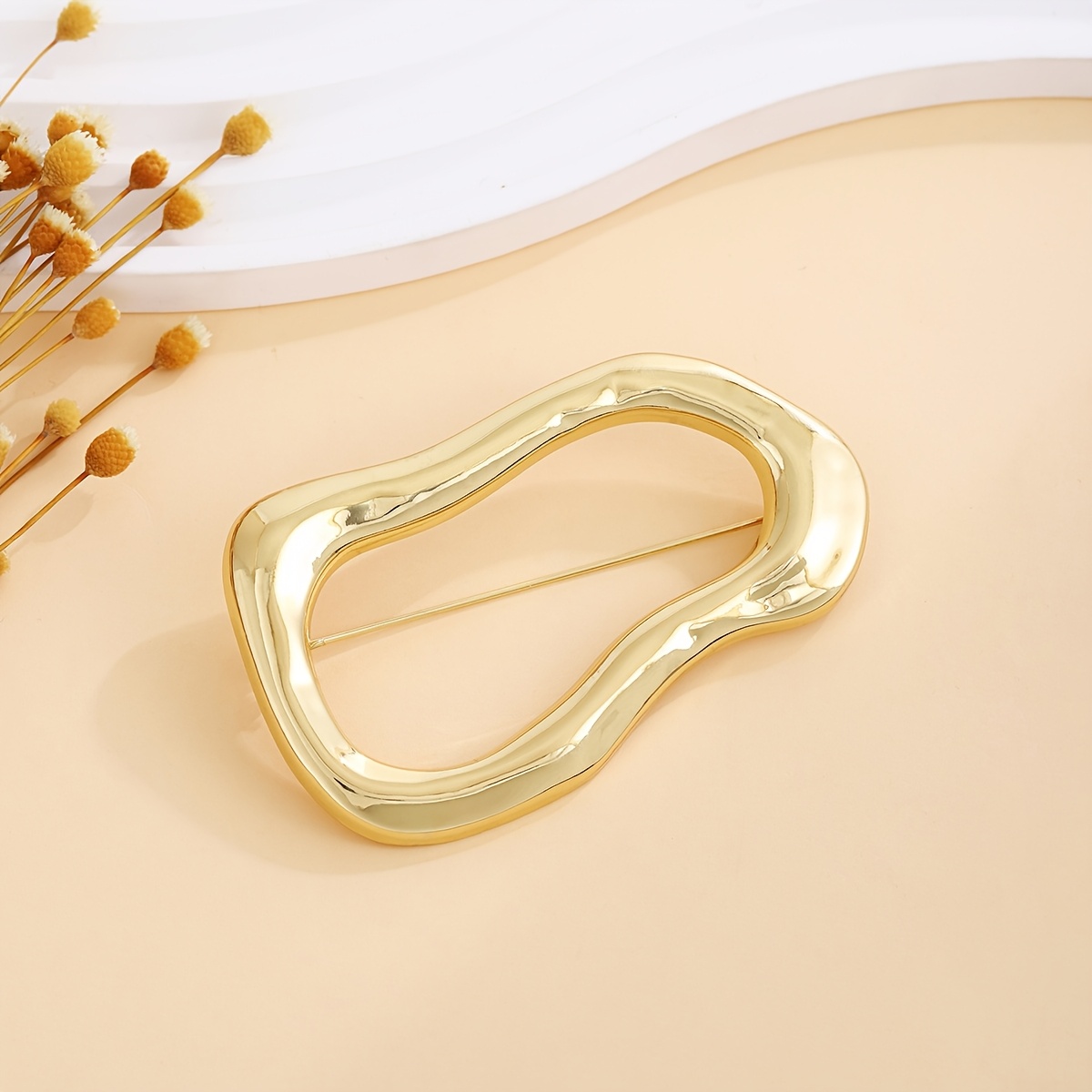 TEMU New Smooth Irregular Hoop Brooch, Alloy Polished Finish, Cross-border European And Accessory